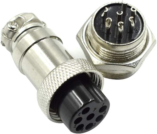 Hxchen 7 Pin Metal Male Female Panel Connector 16mm GX16-7P Silver Aviation Plug - (2 Sets)