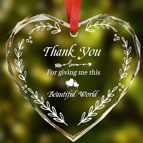 Thank You Gifts for Mom, Wife, or Loved Ones - 'Thank You for Giving Me This Beautiful World' - Elegant Hanging Ornaments Crystal Gift for Mother’s Day, Anniversary, Birthday, or Christmas