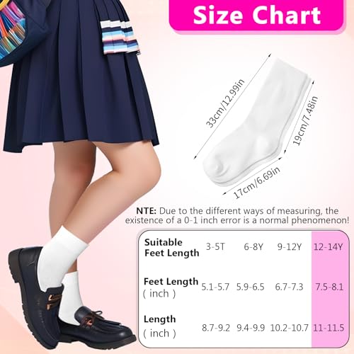Ouligay 3 Pairs White Socks for Girls Toddler Kids Crew Socks Athletic Mid Calf Cut for School Uniform Dress Socks Seamless Crew Ankle Cotton for Kids2