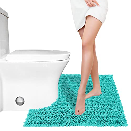 Yimobra Toilet Rug U Shaped Washable 24x20 Inch - Ultra Soft Absorbent Chenille Bath Rugs for Toilet, Quick Dry & Machine Washable, Non Slip Contour Bathroom Mat, Lake Blue