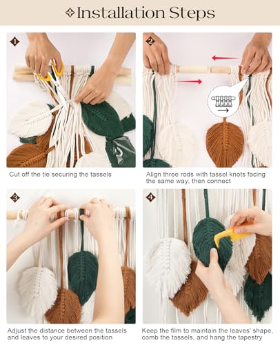 Tempospark Large Macrame Wall Hanging, 39" Wx29 L Boho Wall Hanging, Boho Chic Leaves Tassels Tapestry for Bedroom, Living Room, Dining Room, Nursery, Hallway, Balcony - image 4