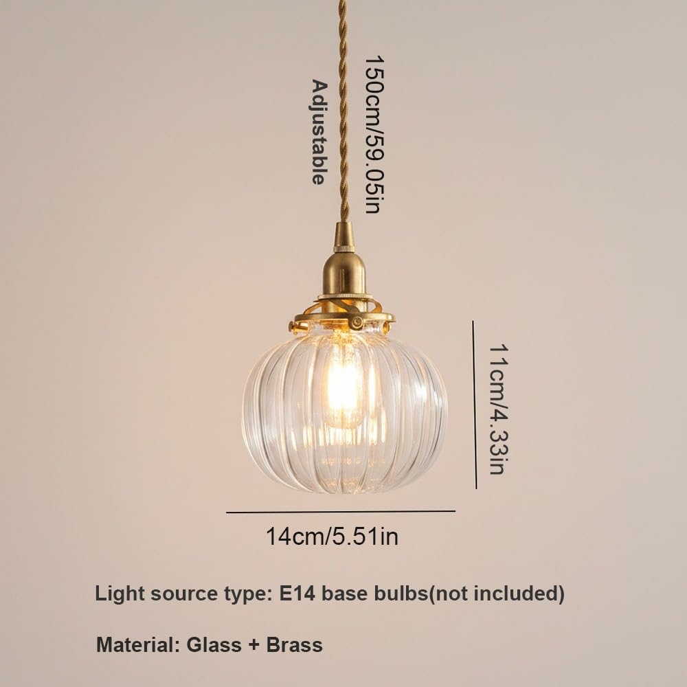 Pendelleuchte Geriffeltes Glas Kugel, Hängelampe Messing Vintage Klar Kronleuchter Landhausstil für Schlafzimmer Esszimmer
