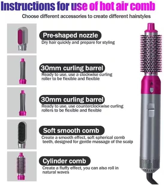 Miniatura 3 de SEDLAV Estilizador de cabello voluminizador 5 en 1 cepillo secador de pelo con cabezal desmontable para alisar, rizar, secar, peinar y peinar