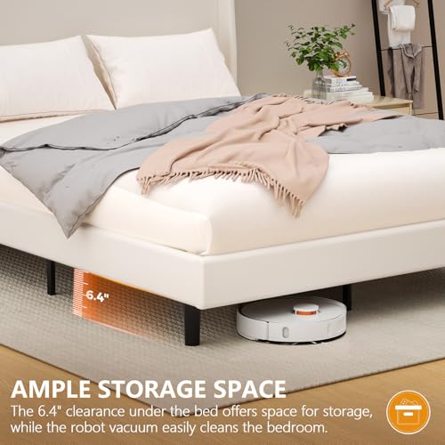 GTRACING Velvet Queen Bed Frame with Wingback Headboard and USB-C, No Box Spring Required, Easy Assembly, White