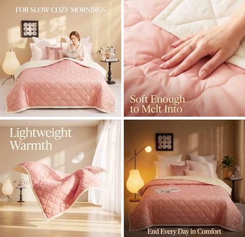 Image of VAS COLLECTIONS Double Bed Microfiber Comforter 80x90 Inch | Reversible AC Comforter | Soft Quilted Lightweight Blanket | 180 GSM All Season Comforter | Vibrante Colour Collection, Blush Pink