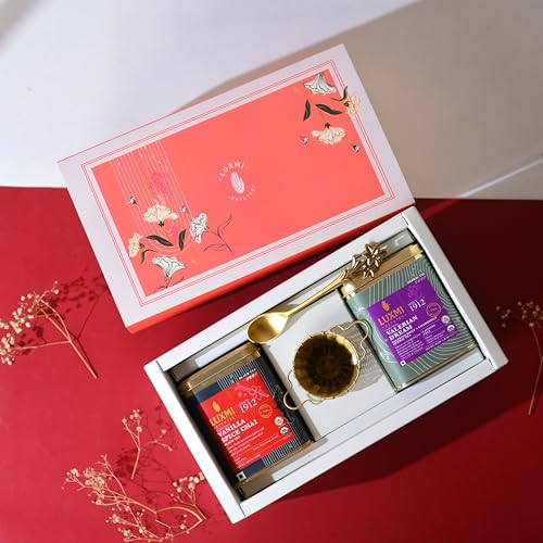Image of Luxmi Estates Loose Leaves Sleep Tea Gift Box - 1 Valerian Dream, 1 Vanilla Spice Chai, 1 Bucket Infuser & 1Spoon, Premium Green & Herbal Tea Variety Pack, Gift Set for Men and Women, Healthy Gift Pack, Loose Leaves | Valentines Day Gifts for Him & Her