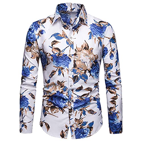 DeHolifer - DeHolifer Herren Hemd Blumenhemd Langarm Hemden Große Größe Hemd Herren Slim Fit Freizeithemden Herrenhemden Drucken Hawaii Hemd Männer Herrenhemd Langarmhemd Businesshemden Tops