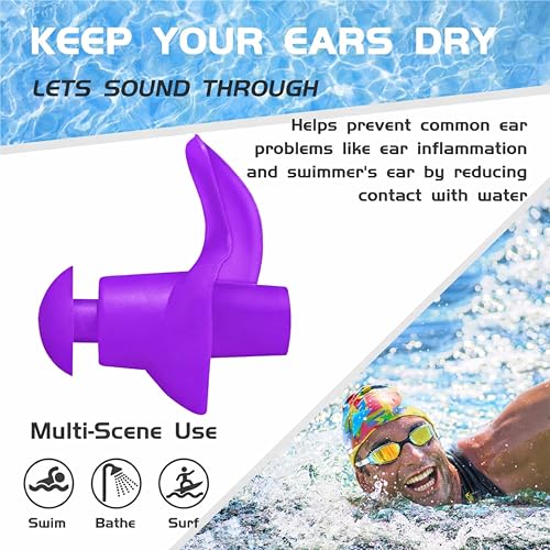 Image of James HealthPlus 1 Pair Silicone Earplugs Waterproof Soft Texture Portable Ear Plugs for Water Sports Swimming with Storage Box Purple