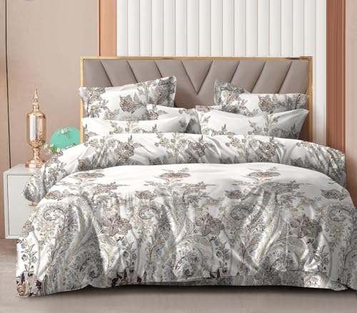 Image of 300 TC Premium Cotton Single Bed Duvet Cover with Zipper |King Size Reversible Rajai Cover for Comforters|Dohars|Blanket|Warm Stuff|90x60 Inches|Ivory Paisley|ASS79