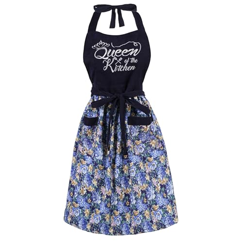 HYVOROS Cute Floral Aprons for Women with Pockets，Cotton Adjustable Neck Strap Apron for Kitchen...