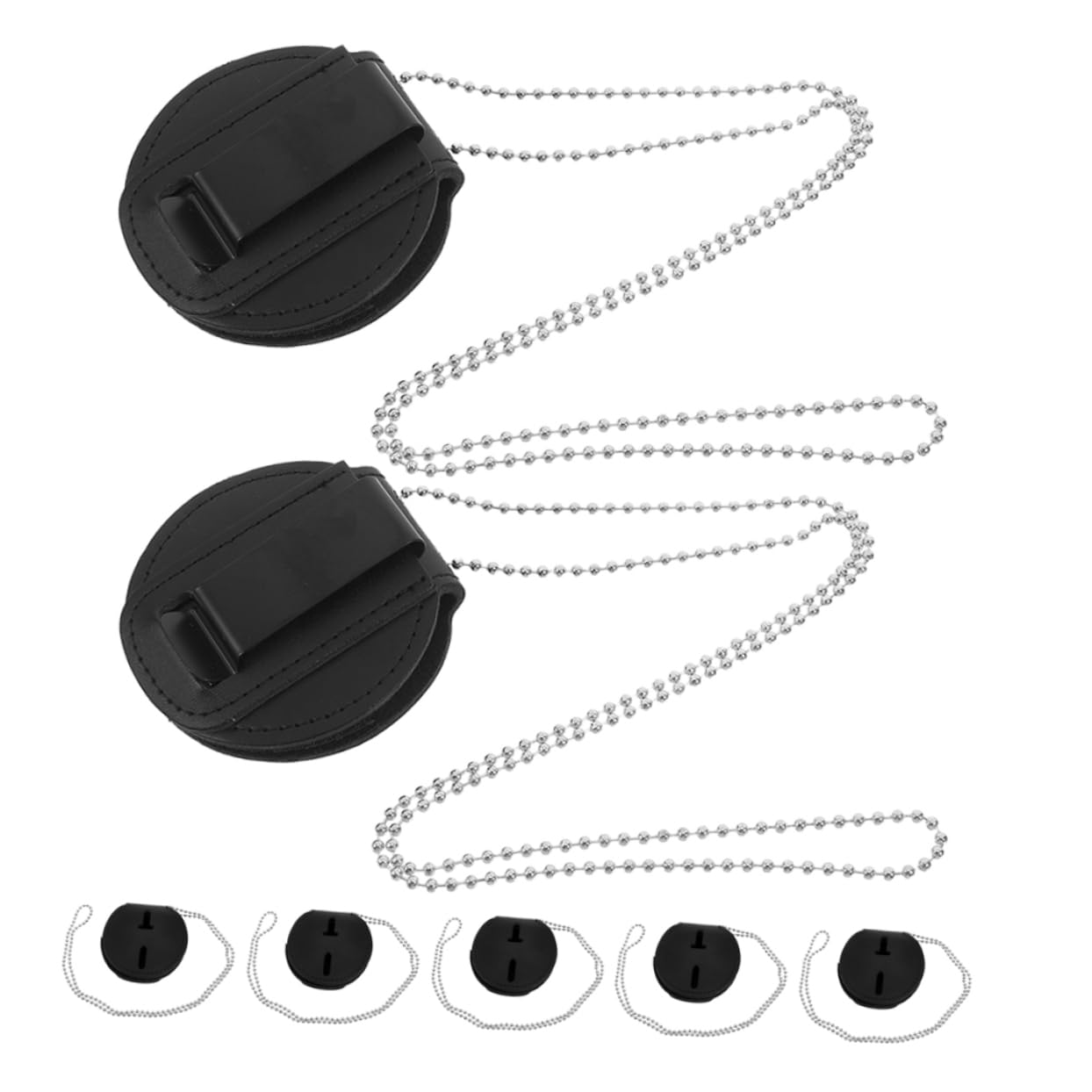 Porte-badge Rond Noir 7 Pièces en Pu avec Chaînette et Clip