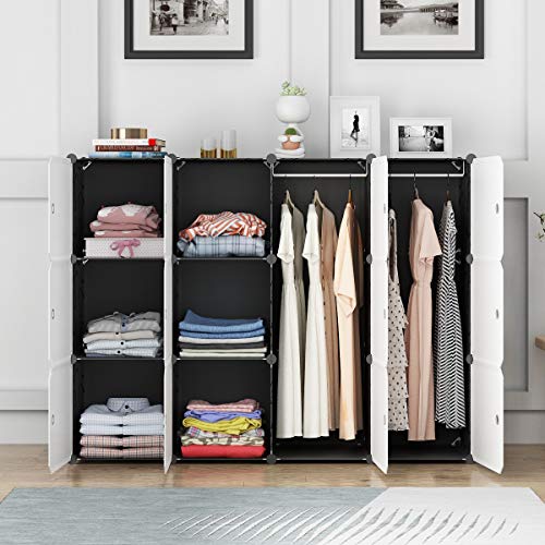 JYYG Portable Wardrobe Closets 14"x18" Depth Bedroom Armoire, Storage Organizer, 6 Cubes + 2 Hangers - Thumbnail 6