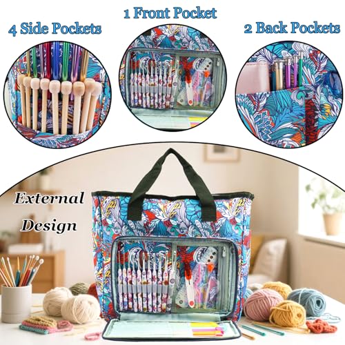 Image of Mdoker Knitting Bags and Totes Organizers Large Crochet Bag Lightweight Yarn Bags for Travel Yarn Storage Organizers for Crochet Hooks,Yarn,Knitting & Crochet Supplies(Retro)