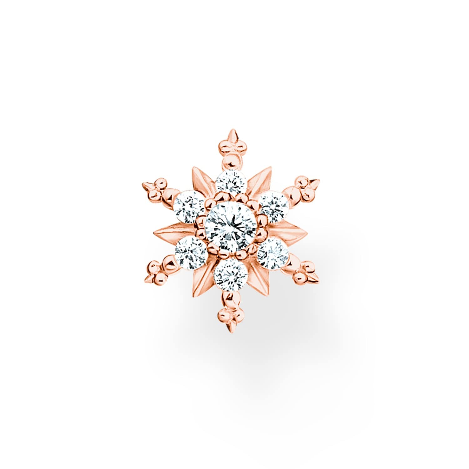 THOMAS SABO Women Single ear stud snowflake with white stones rose gold 925 Sterling Silver, 18K Rose Gold Plating H2260-416-14