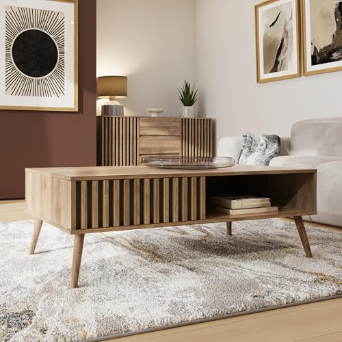 GFW Rowan Coffee Table Storage Display Shelf Living Room Oak