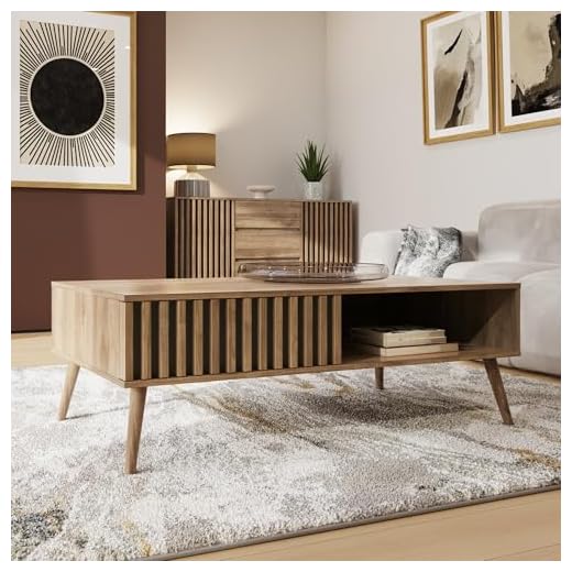 GFW Rowan Coffee Table Storage Display Shelf Living Room Oak