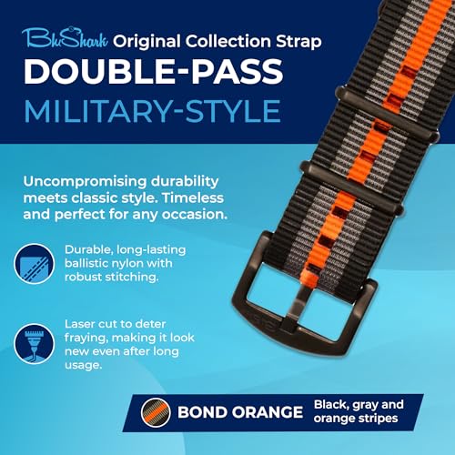 Image of BluShark - Original Collection Military-Style Waterproof Watch Strap, Fits All Timepiece Brands, Durable Nylon Wristwatch Accessories with Stainless Steel Buckle - 18mm, 20mm, 22mm & 24mm Watch Bands
