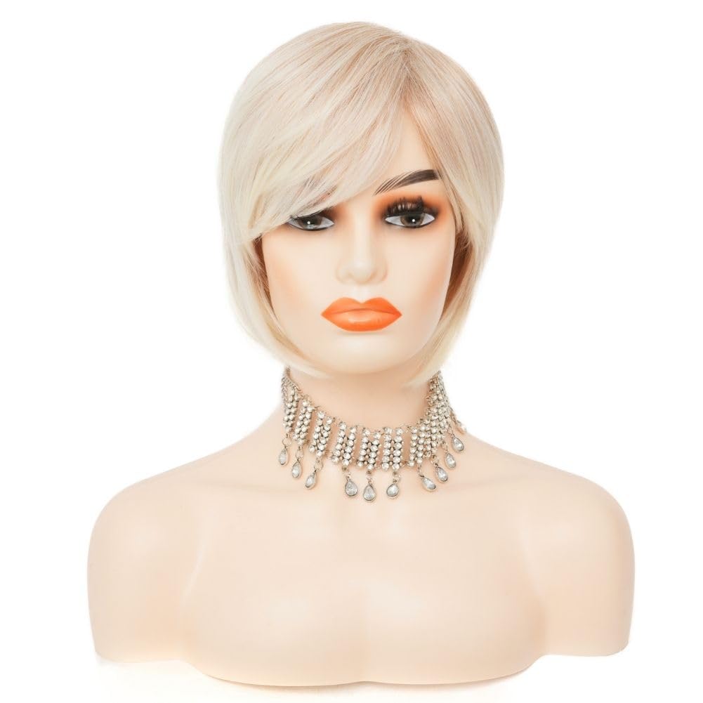 Siudus Blonde Bob Wigs for Women Short Straight Side Part Synthetic Layered Hair Wig for Daily Party Use, Medium - Image 2