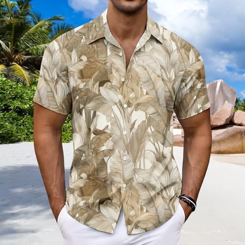 Men's Hawaiian Button Down Shirts Short Sleeve Tops Plus Size Graphic Casual Workout Comfy Loose Beach Gym Shirt,11,S - 1