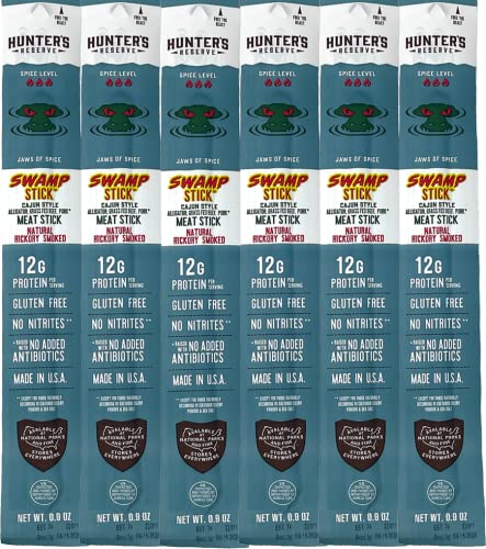 6 Count - Hunter's Reserve - PKM - Exotic Meat Trail Sticks - 6 Count - Adventure You Can Taste - Wild Game Exotic Jerky Meat Sticks (Swampstick Alligator)