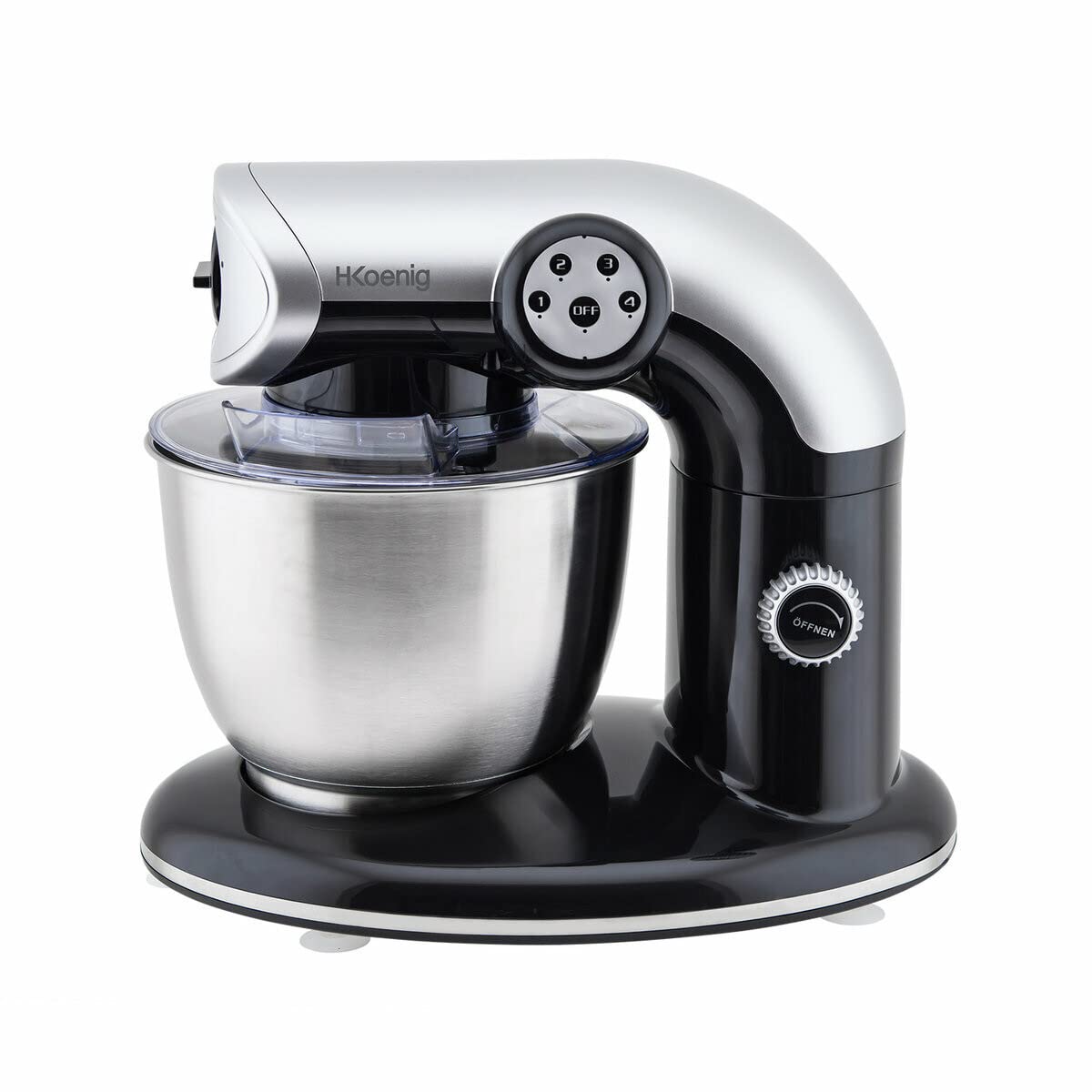 H.Koenig Robot Pétrin Professionnel Multifonctions KM80 5.5L Noir Puissant 1000W, Robot Cuisine Pâtissier Pétrin 4 vitesses, Fouet, Batteur, Crochet, Pétrisseur, Couvercle anti-éclaboussure
