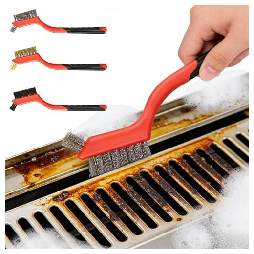3 Pieces Wire Brush Set for Cleaning Metal, Small Brass Stainless Steel Nylon Brushes with Curved Red Handle, Rust Remover and Paint Removal Tool for Automotive Engine Parts