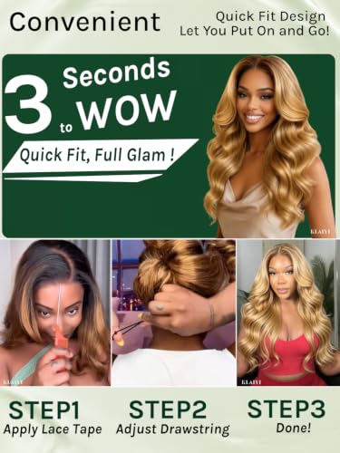 Image of KLAIYI Bye Bye Slip Ombre Honey Blonde Loose Body Wave Precut 7X5Lace Front Human Hair Wig with Brown Roots Drawstring Glueless Ready to Wear and Go Wig Face Framing Pre Plucked Bleached Knots 20Inch