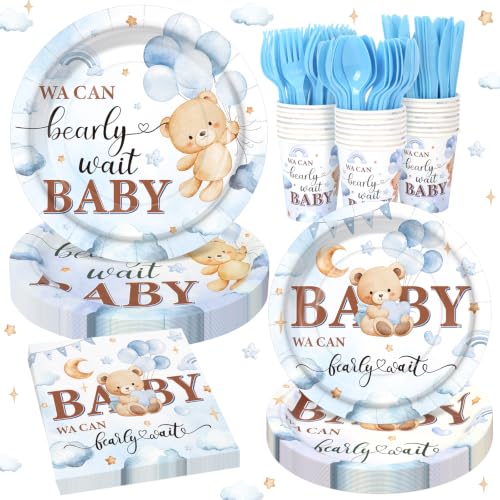 168PCS We Can Bearly Wait Party Supplies for Boys Blue Bear Baby Shower