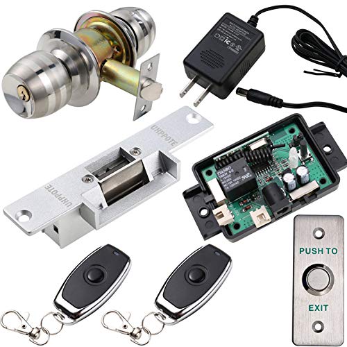 UHPPOTE - Juego de cerradura de puerta eléctrica y mando a distancia RF con botón de salida