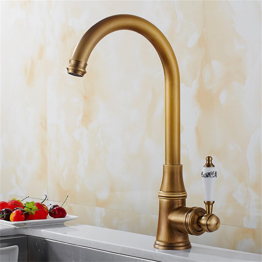 MXXQRHF Kitchen Faucets Single Lever Faucet 360 Rotate Deck Mounted Kitchen Faucet Single Holder Single Hole Mixers Taps,Antique,China