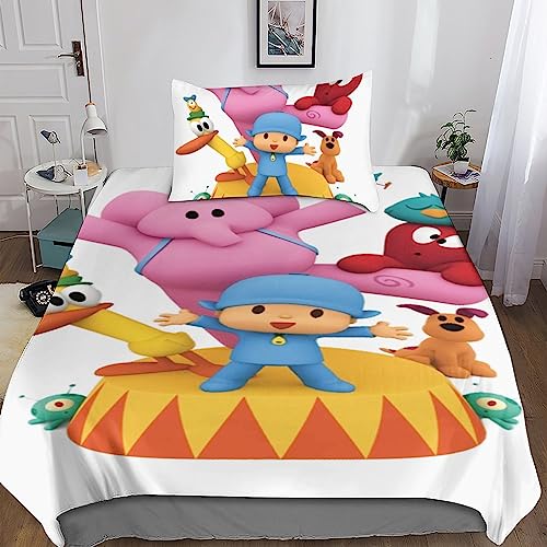 Pocoyo Funda Nórdica Ropa De Cama Juego De Funda De Edredón Niñas 2 Piezas para Niños Adolescentes Colcha 3D Funda De Edredón con Cierre De Cremallera Microfibra Suave Single（135x200cm）