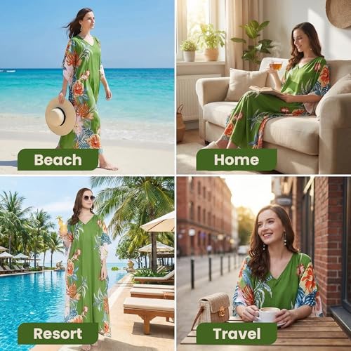 Image of Oussum Women Long Maxi Plus Size Polyester Kaftan Gown, Womens Kaftan Dresses Lounge Resort Wear, Plus Size Kaftan