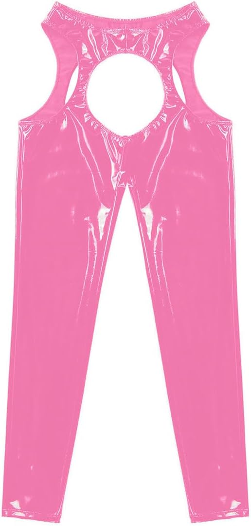 Mens Crotchless Open Butt Pants PVC Leather Pants Leggings High Waist Cutout Pole Dance Trousers Club
