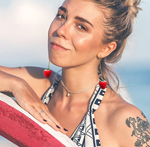 Strawberry Drop Dangle Earrings For Women Girls, Red Cute Strawberry Dangle Earring, Simulated Strawberry Earrings,3D Acrylic Fruit Drop Earring (Drop) #TOP1