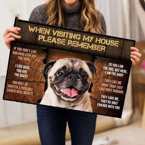 ���փ}�b�g �p�O�� - ���̉Ƃɗ���Ƃ��͊o���Ă����Ă������� 50×80cm doormat Pug Dog- When Visiting My House Please Remember