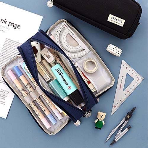 Image of iSuperb Large Pencil Case 3 Compartments Pencil Pouch Big Capacity Pencil Bag for Kids Teen Girls Boys Student School Supplies Oxford Organizer Pen Bag Cosmetic Makeup Pouch