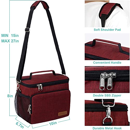 Tiblue Insulated Lunch Bag For Women/Men - Reusable Lunch Box For Office Work School Picnic Beach - Leakproof Freezable Cooler Bag With Adjustable Shoulder Strap For Kids/Adult(Medium, Burgundy Red) #TOP1