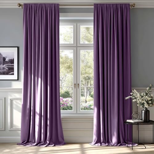 Image of MIULEE Purple Blackout Velvet Curtains Drapes 90 Inch Long 52 inchx90 inch Bedroom | Luxurious Bedroom Living Room Decor, Room Darkening, Thermal Insulated, Rod Pocket Design, Super Soft Fabric