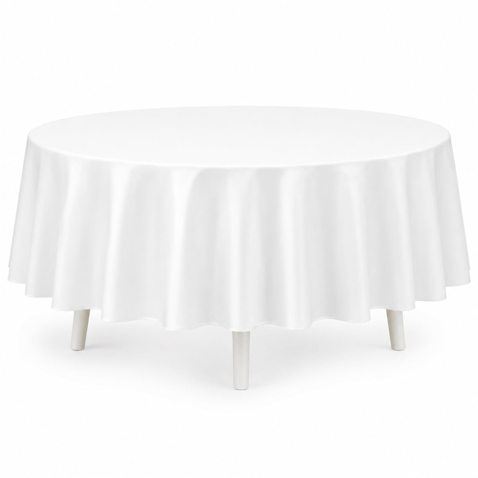 Joalpysm White Round Tablecloth 148cm, Washable Reusable Polyester Table Cloth Durable Table Cover for Wedding, Banquet, Party, Dining Table, Home Kitchen