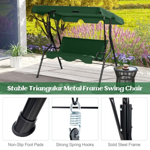 Image of Tangkula 3 Person Porch Swing with Cushions & Canopy, Green