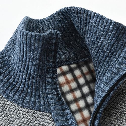 Men's Quarter Zip Sweater Long Sleeve Stand Collar Striped Color Block Knit Pullover Sweaters Fall Winter Warm Top4