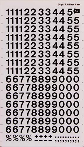 Apli DD57F - Chiffres transfert noirs 8 mm 204 caractères