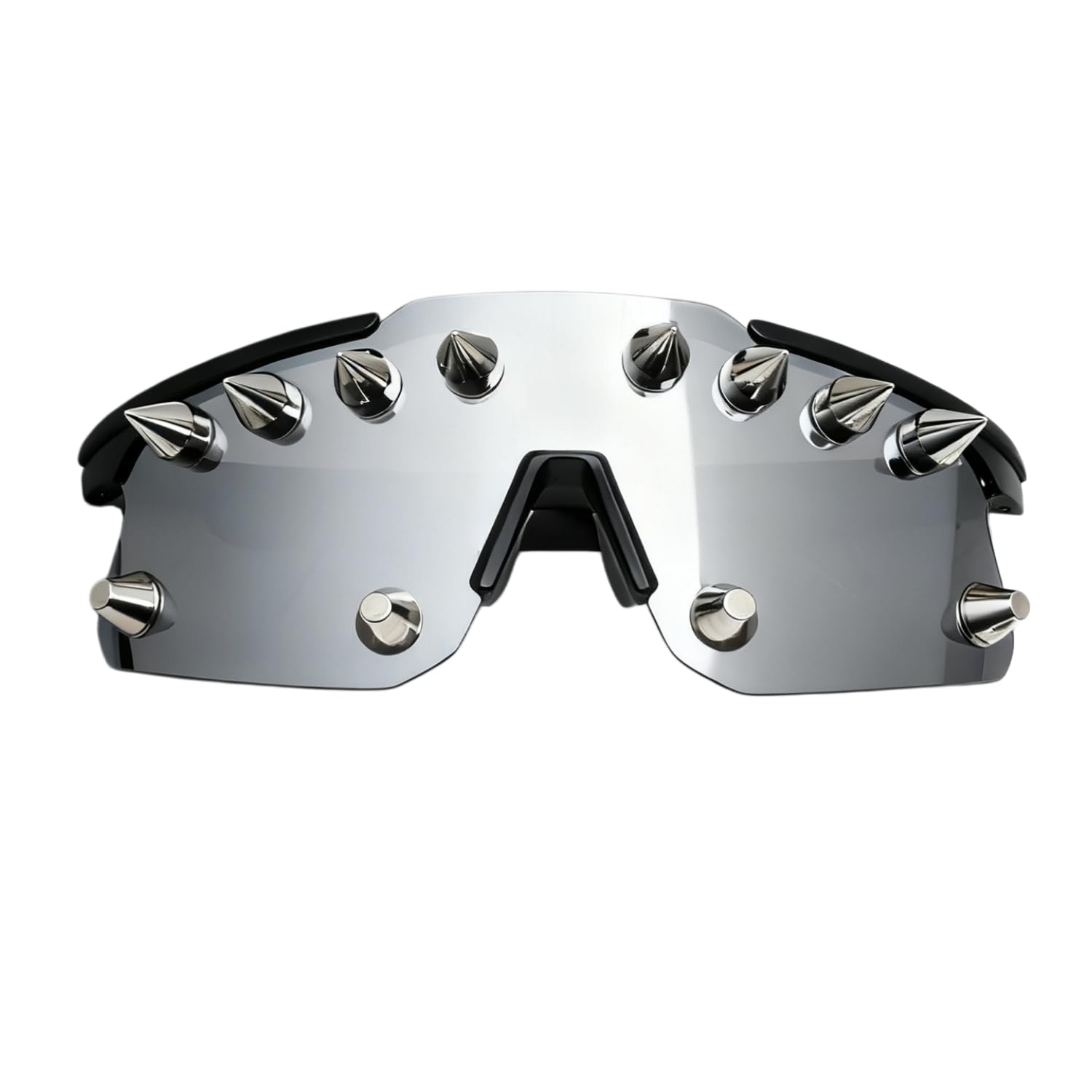 Women Men’s Costume Eyewear Punk Spiked Sunglasses Novelty Rivet Shield Shades Gothic Y2K Steampunk Alt Rockstar Accessories Spike Glasses for Halloween Costume Rave Party Cosplay Music Festival