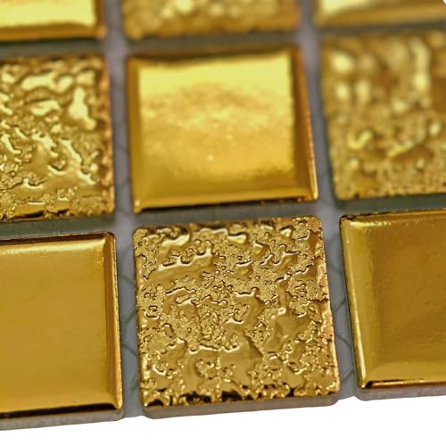 Hominter Gold Mosaic Ceramic Tile Glossy Textured Porcelain for Backsplash in Kitchen & Bathroom, Shower Floor and Wall, Fireplace Decor (5 Square Feet) - Image 6
