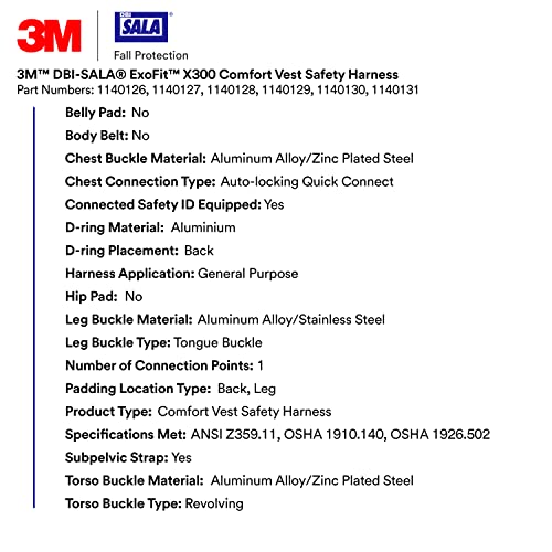 Image of 3M unisex 3m Dbi-sala Exofit X300 Comfort Vest Safety Harness Fall Protection