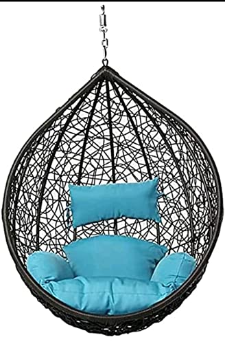 Image of Single Seater Swing Chair with Stand and Cushion Hammock Swing for Adult Outdoor Indoor Garden Living Room Balcony Hanging Chair (Brown Blue)