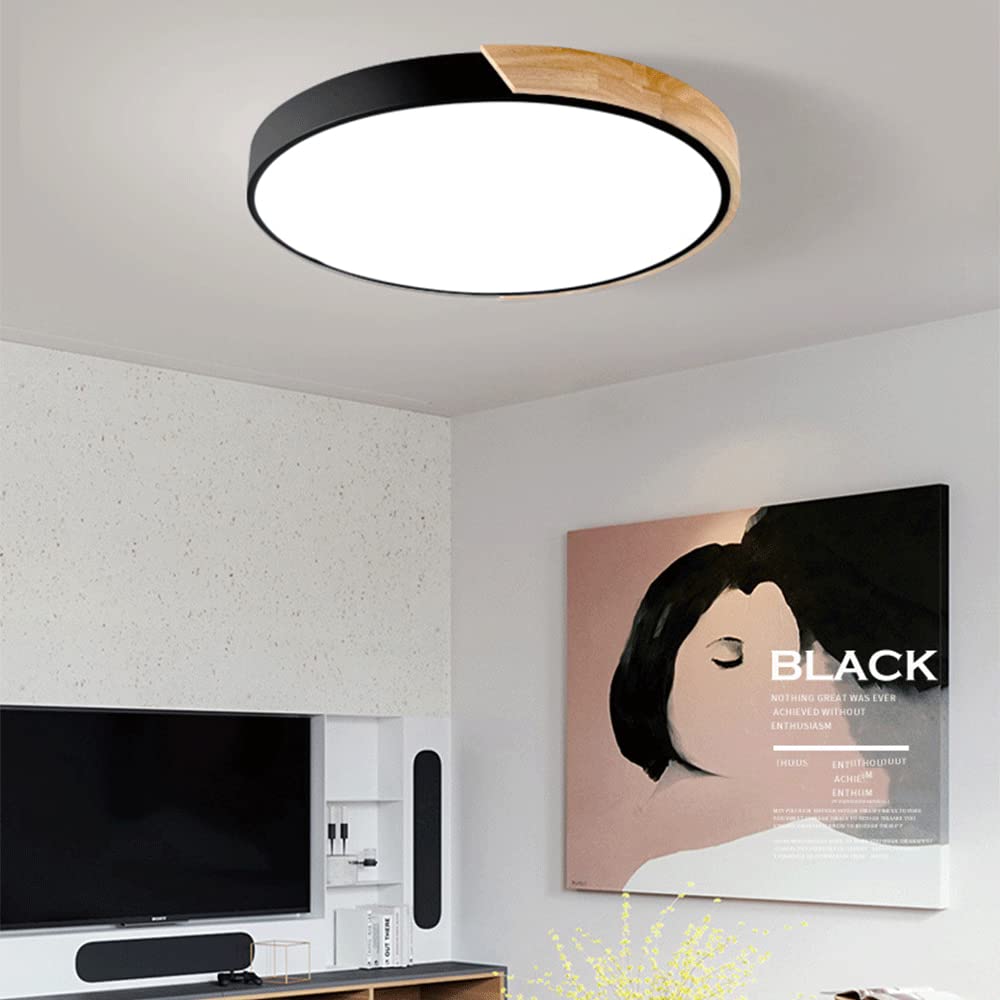 Lampa sufitowa do sypialni Kreatywne drewniane okrągłe lampy LED Trzykolorowe przyciemniane płaskie oświetlenie sufitowe Oprawa do montażu podtynkowego Łatwa instalacja do salonu