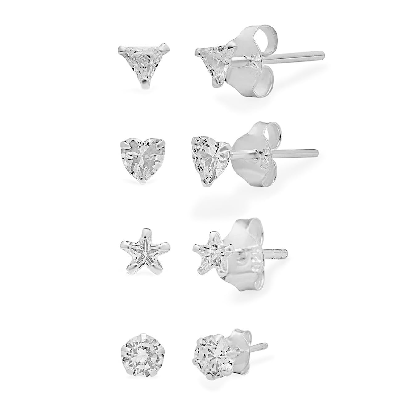 ZAVYA 925 Sterling Silver Cubic Zirconia CZ Heart, Solitaire, Triangular and Floral Rhodium Plated Set of 4 Studs Earrings Combo | Gift for Women and Girls | With Certificate of Authenticity and 925 Hallmark (B09TTY3NHT) Amazon Price History, Amazon Price Tracker