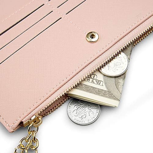 Miniatura 4 de Carteras para mujer delgada monedero largo señoras monedero lindo cuero niña delgado embrague gran capacidad, Rosado, Cartera con tarjetero