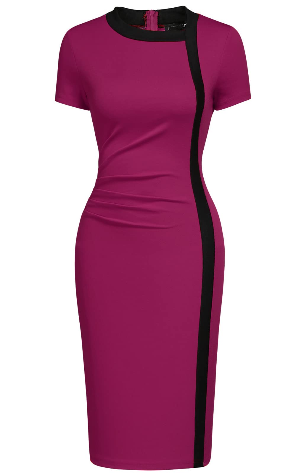 Viwenni Women Vintage Ruffle Business Colorblock Work Church Pencil Dress